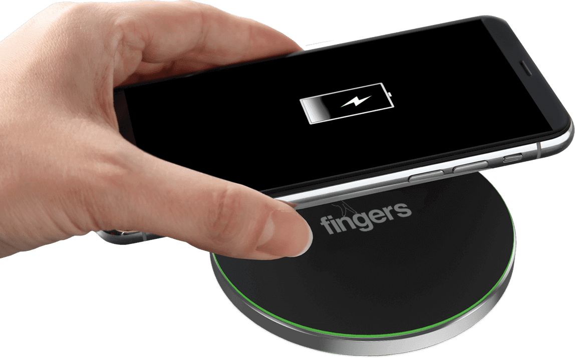 Phone being placed on FINGERS Wireless Charging Plate