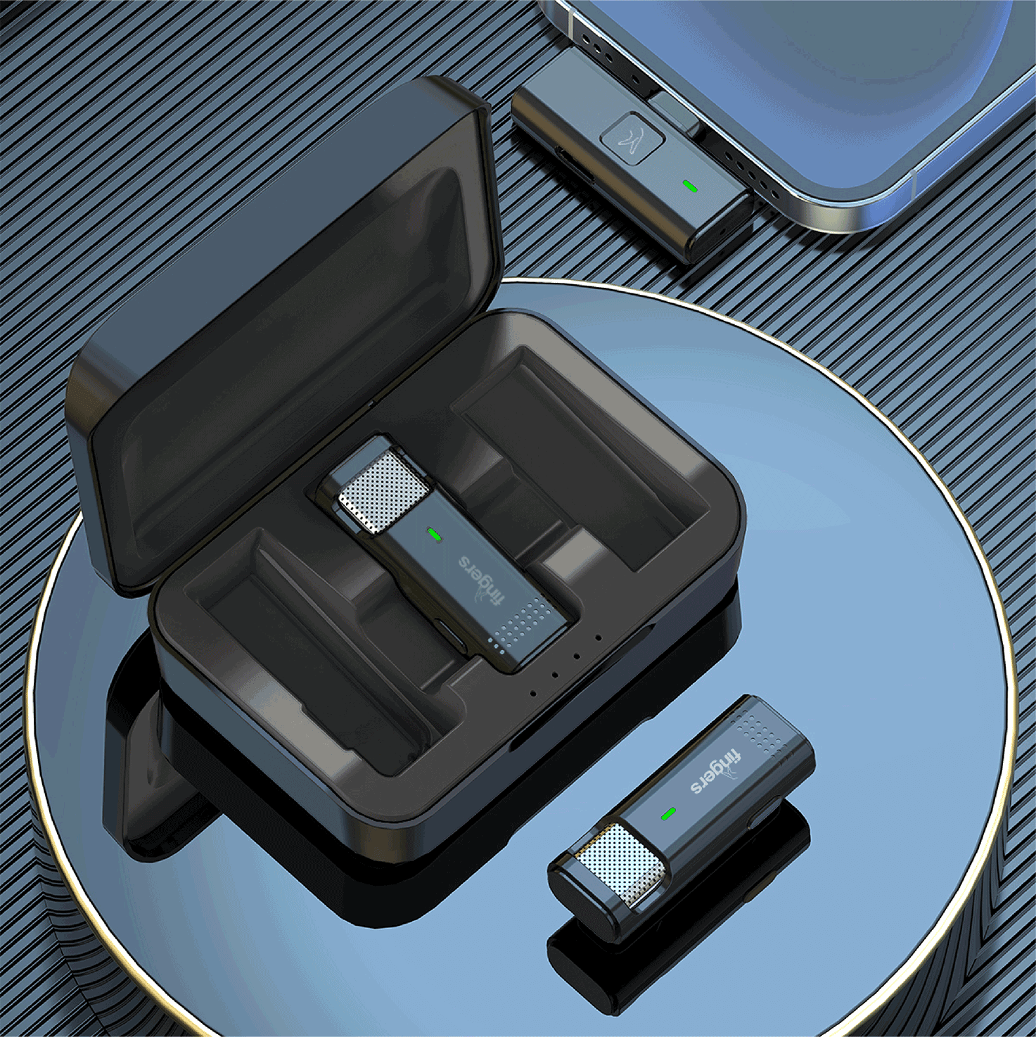 FINGERS Duo PhoneMic kept Inside Charging Case