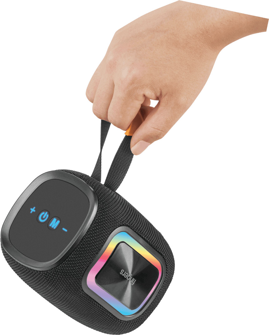 FINGERS GladiatorSound Portable Speaker Being Held In Hand With Strap
