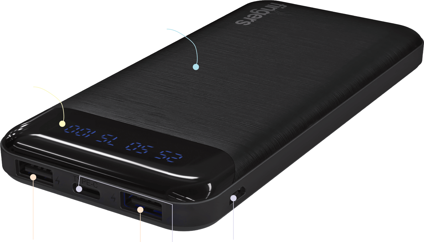 A FINGERS Kickstart K15 PD And QC Power Bank Showing Its Different Ports And Unique Features