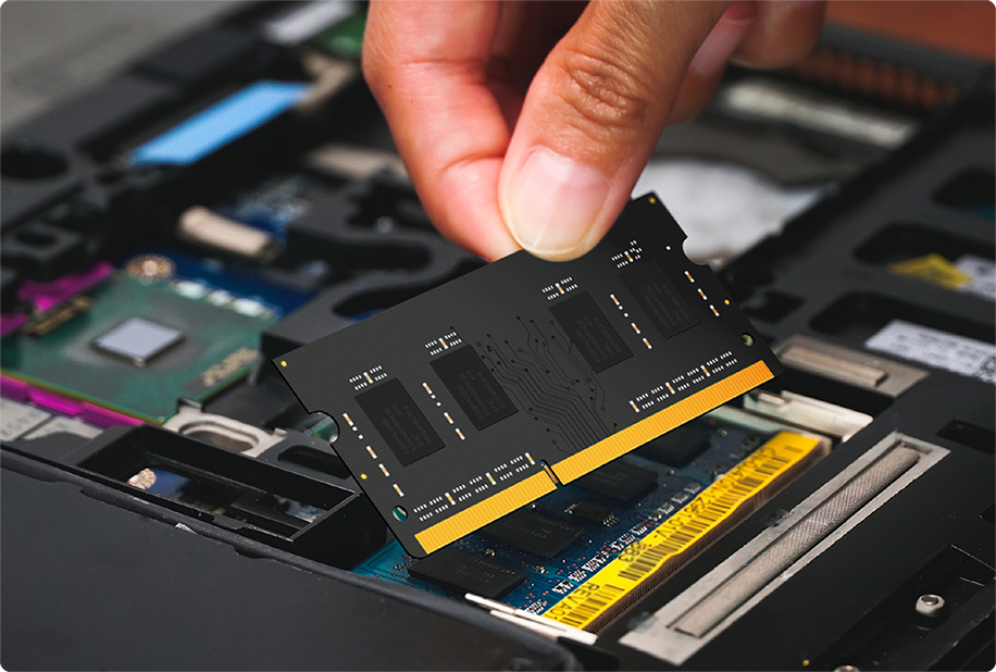 FINGERS Laptop RAM Being Put Inside Laptop Motherboard
