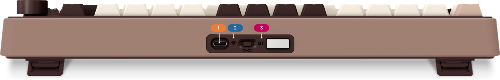 QuikFINGERS Lethal GK1 RGB gaming keyboard showing three connection modes
