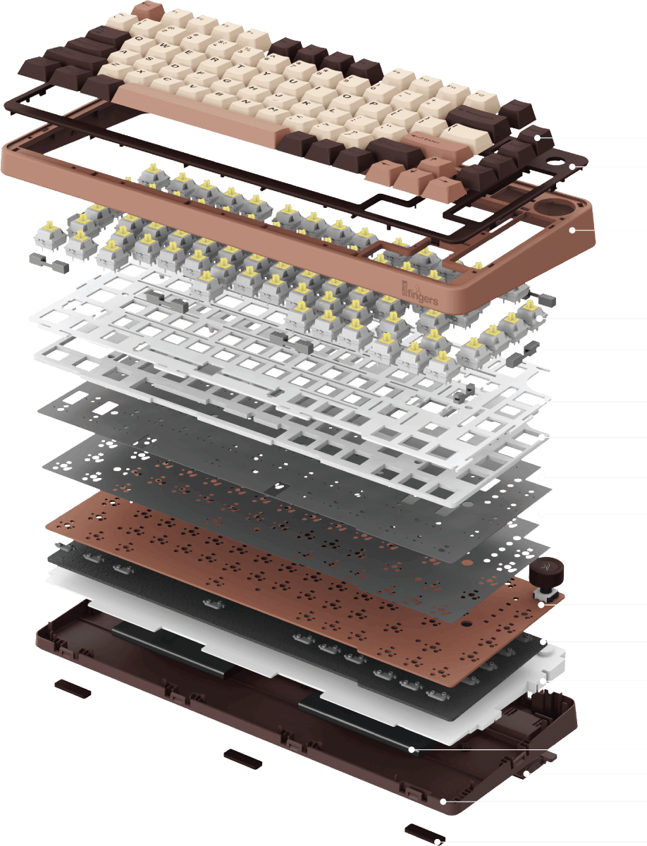 Exploded Internal Layers of QuikFINGERS Lethal GK1 RGB keyboard for gaming showing multiple layers for better typing comfort and durability
