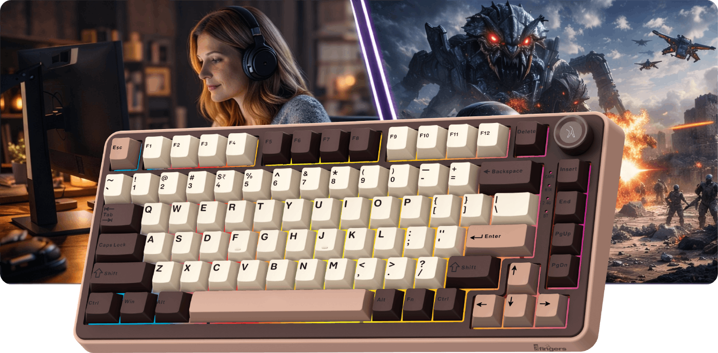Angled view of QuikFINGERS Lethal GK1 low latency keyboard placed in a gaming setup