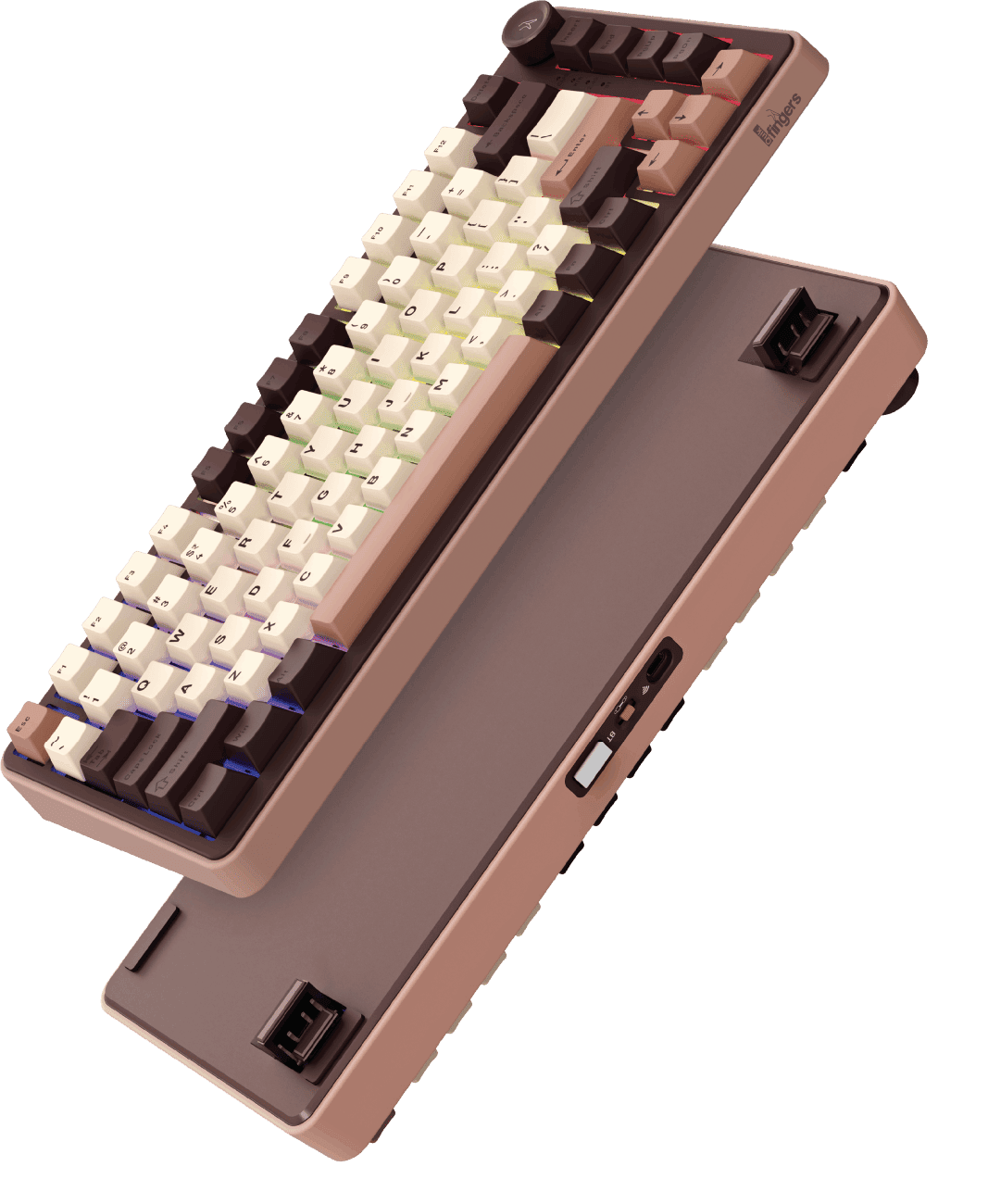 Front and backview of the QuikFINGERS Lethal GK1 premium keyboard with RGB lit