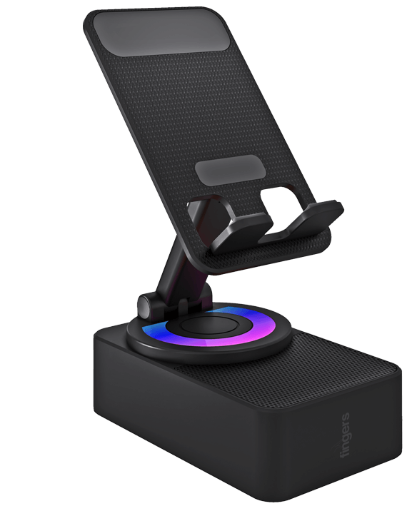 सेंटर में RGB लाइट्स के साथ फिंगर्स मिनी MOT पोर्टेबल स्पीकर कम मोबाइल स्टैंड का शानदार लुक