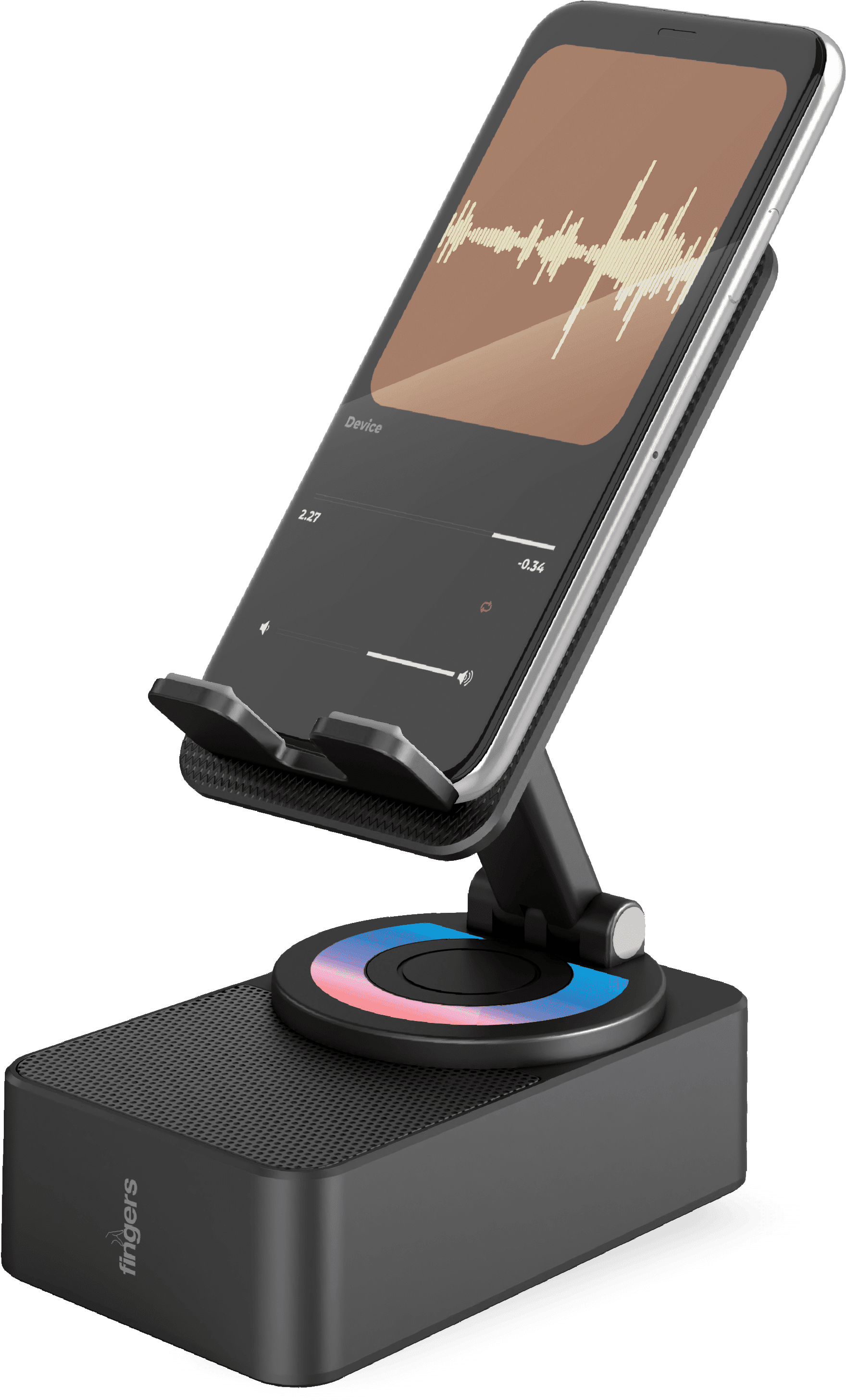 FINGERS Mini MOT Portable Speaker Cum Mobile Stand Kept On A Surface Holding Mobile 