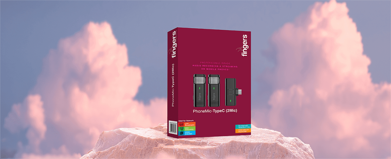Packaging Of FINGERS PhoneMic Lavalier Wireless Mic With 2 Mics