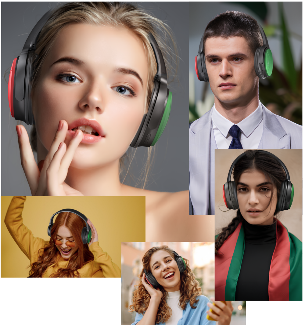 A Collage Of A Models Wearing FINGERS Sugar N Spice B3 Wireless Bluetooth Headset
