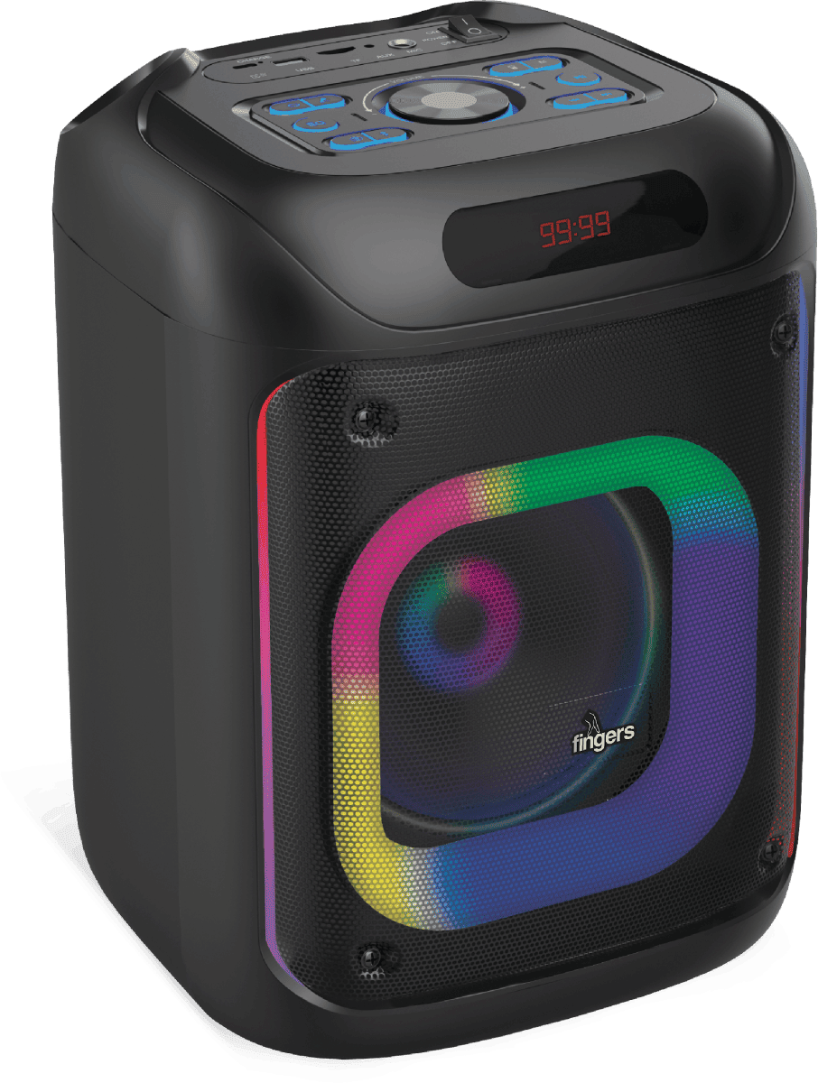 Front and Top view of FINGERS 2Mic ThunderBox45 Karaoke speaker with controller