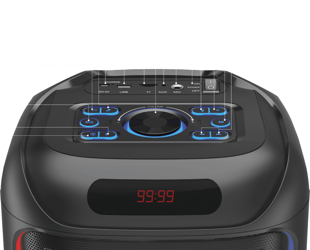 FINGERS 2Mic ThunderBox45 40W Party Speaker with multiple controllers and digital display