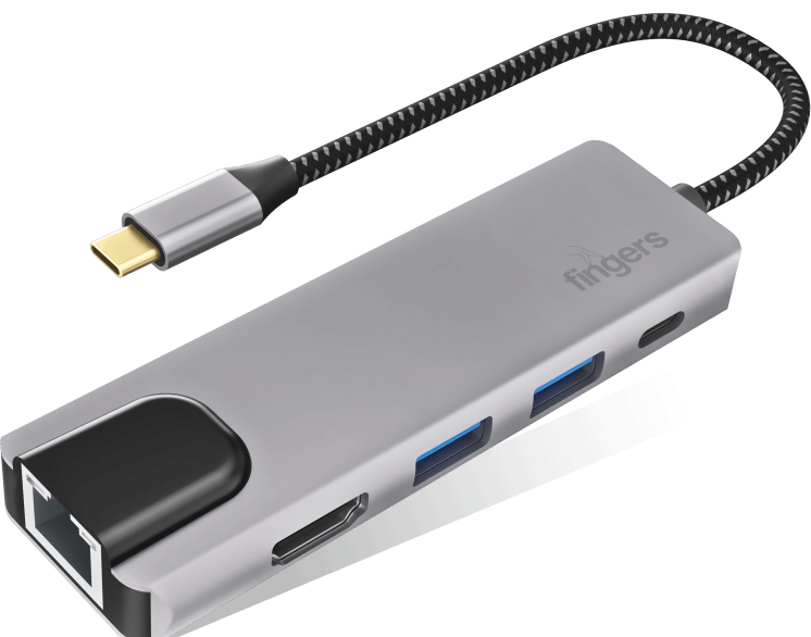Complete And Top Look of FINGERS UltimoDock Type-C USB Hub with Rugged Connecting Cable