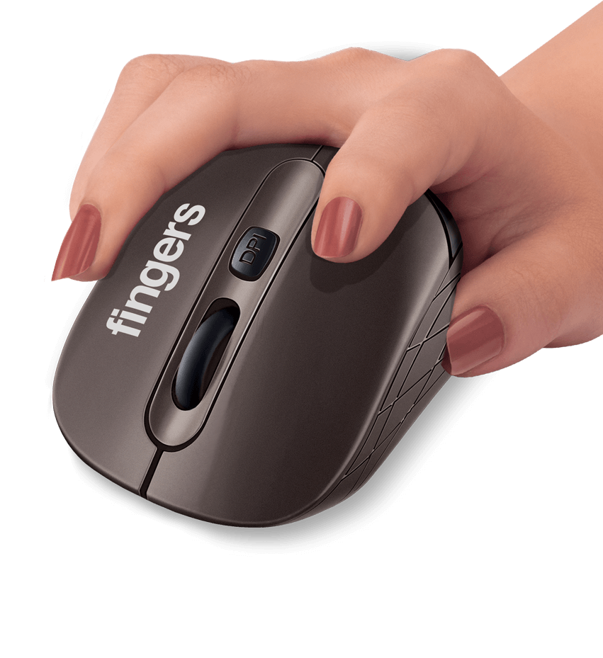 Front View of FINGERS AeroGrip Wireless Mouse, held with palms